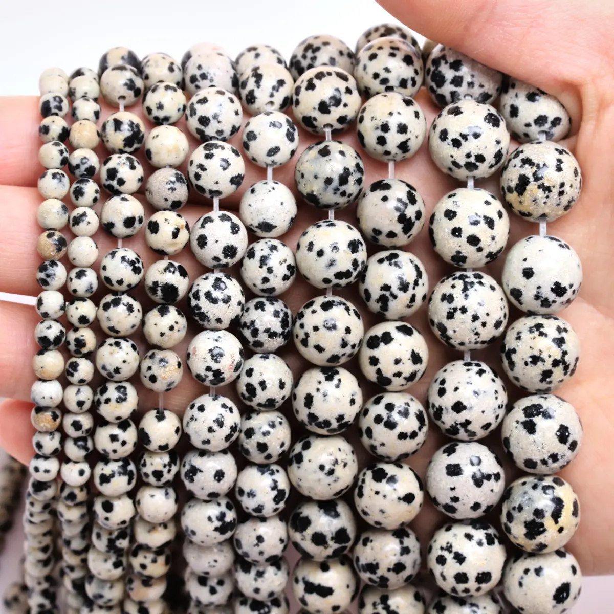 1 String 4 6 8 10 12mm Dalmatian Jasper batu alam bulat manik-manik untuk membuat perhiasan DIY gelang kalung