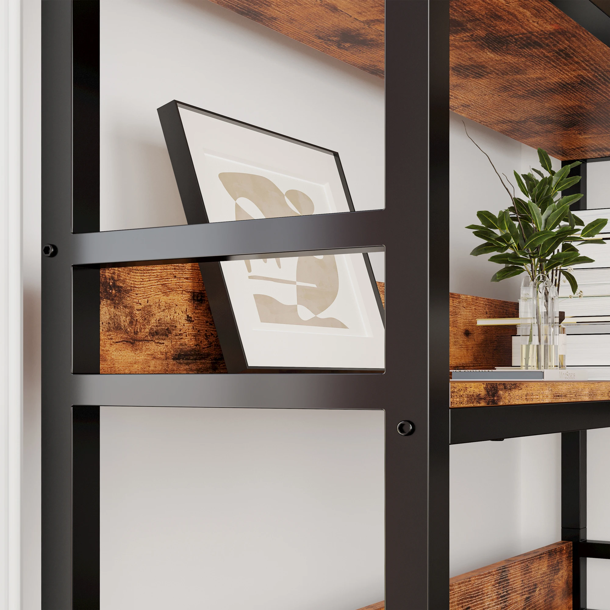 أرفف الكتب الصناعية من IRONCK مكونة من 6 طبقات مع رف تخزين رف Etagere مع إطار معدني لغرفة المعيشة