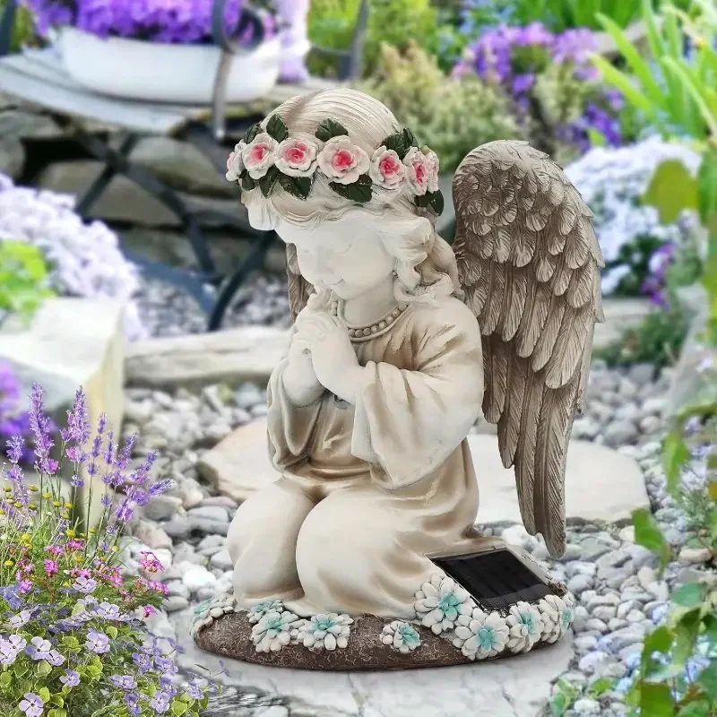

1PC Prayer Angel Little Girl Outdoor Solar Light Decoration Garden Ornament Home Courtyard Light Resin Art Statue