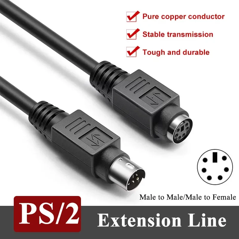 Pure Copper PS/2 Male to Male to Female 6Pin Extension Wire Mouse Keyboard Extension Cable Head Round PS2 MD6 Pin Adapter Line
