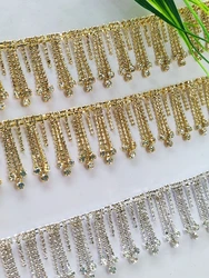 5cm Wide Rhinestone Bead Fringe, Sparkle Gold, Silver Rhinestone Beaded Fringe