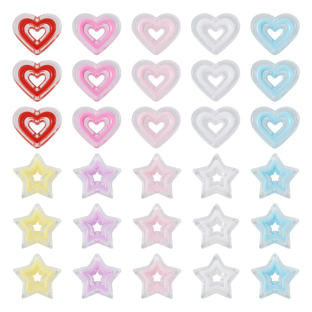 200pcs Transparent Star Heart Acrylic Beads Loose Beads for Earrings Bracelet DIY Handmade Jewelry Making Accessories