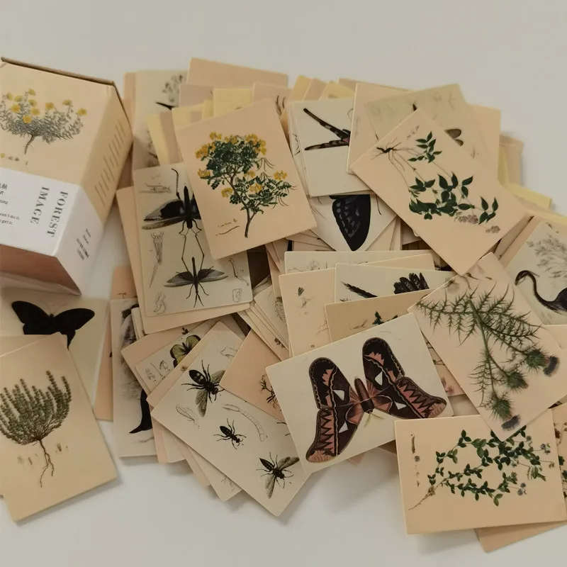 100pcs Vintage Forest Plant Butterfly Material Paper Double-sided Printing Retro Memo Pads Card Scrapbooking Diary Journals DIY