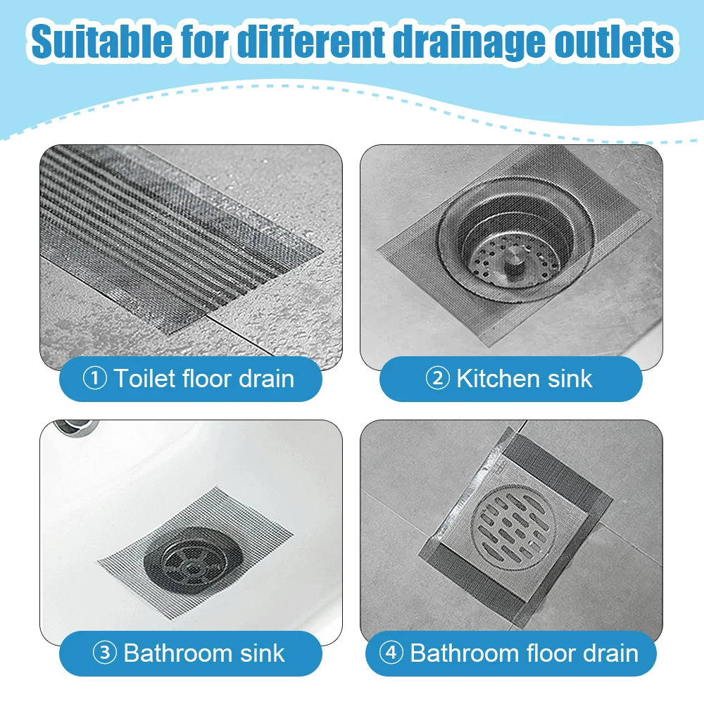 Pegatinas de drenaje de suelo de 5/10 metros, filtro de pelo antibloqueo para fregadero, tapón de drenaje de ducha de bañera desechable, cubierta de red, Topper de fregadero