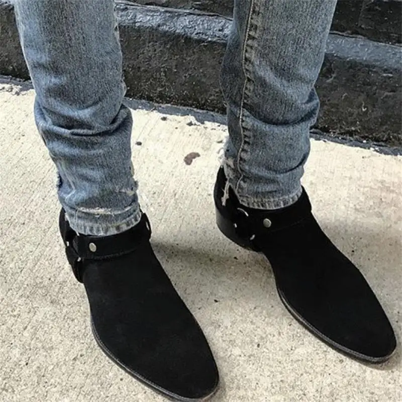 

Real Leather Men Chelsea Boots Black Handmade Cow Suede Ring Fashion Business Casual Street Men Boots 6CM heels Chaussure Homme