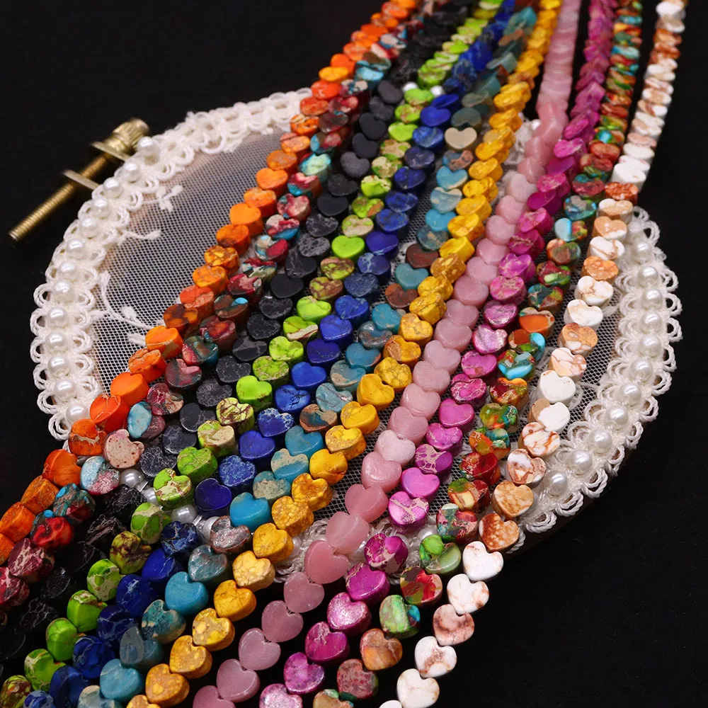 

Colorful Natural Emperor Stone Heart Shape Beads Polished Semi-precious Stone Straight Hole Loose Bead Jewelry Accessory 1strand