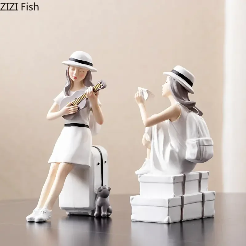 Modern Girl Character Resins Statue Desktop Decor Ornaments Cute Girl Painted Sculpture Figures Figurines Home Decoration view 4