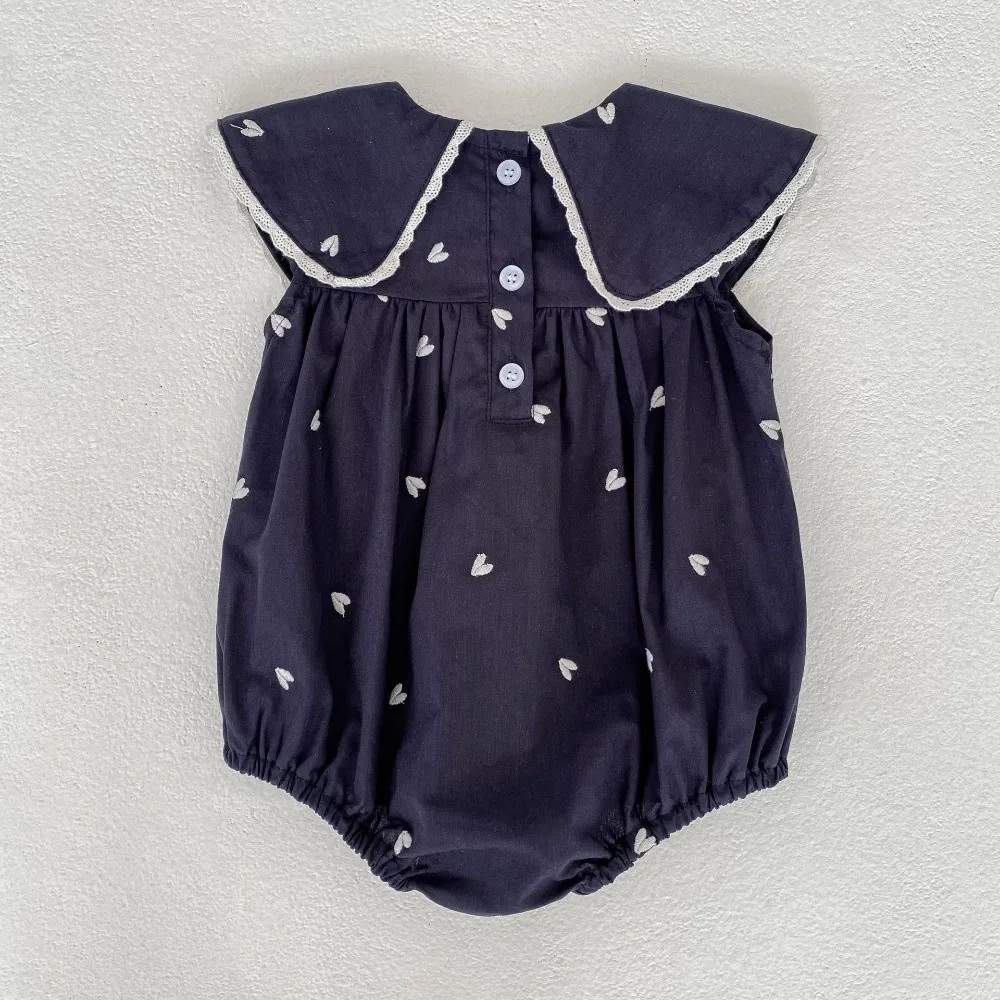 Sleeveless Girl Dress Big Collar Cotton Fabric Toddler Dress Lace Trim Sweet Heart Print Heart Print Dress