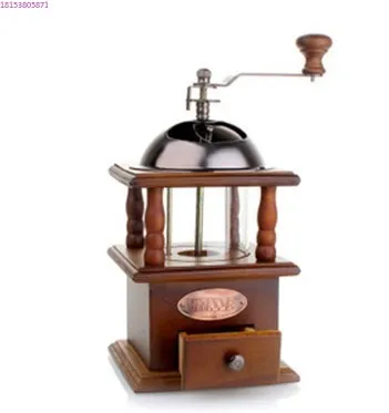 Bean grinder, hand-cranked coffee bean grinder, double-layer closed bean compartment, all-steel grinding core, log base