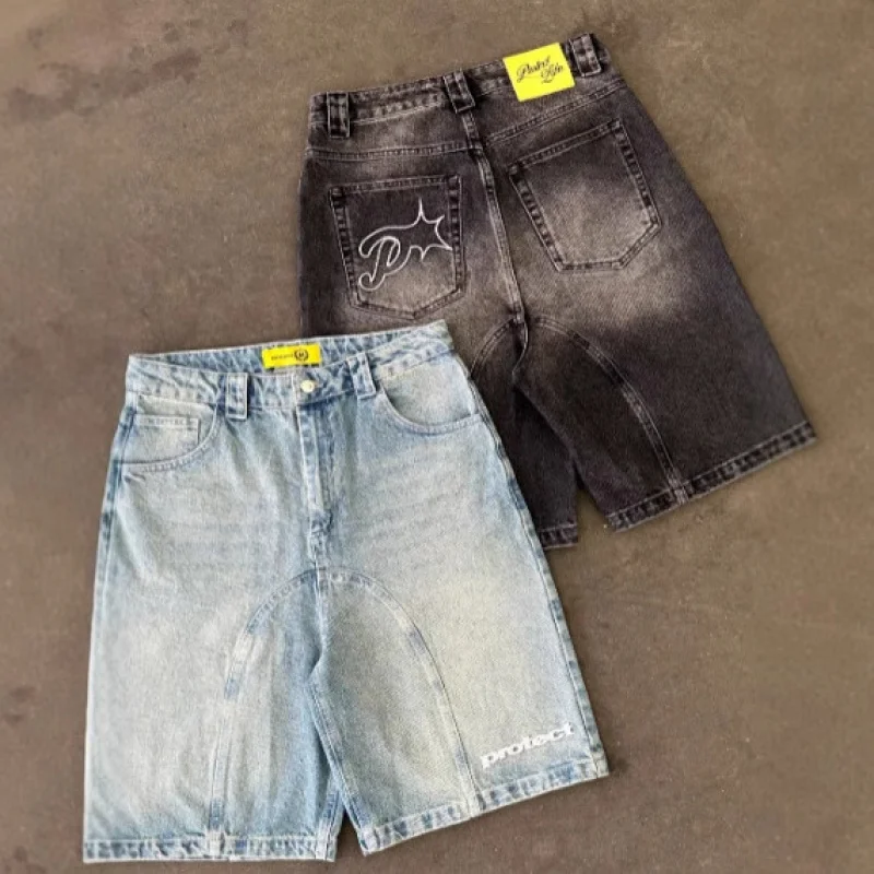 

Vintage Casual American Street Style Embroidered Trendy Loose Harajuku Washed Shorts Summer