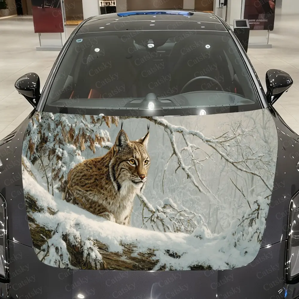

Snowfield Lynx Car Vinyl Wrap, PVC Material Waterproof Car Hood Sticker, Self-Adhesive Scratch-Resistant Stickers for Engine Cov
