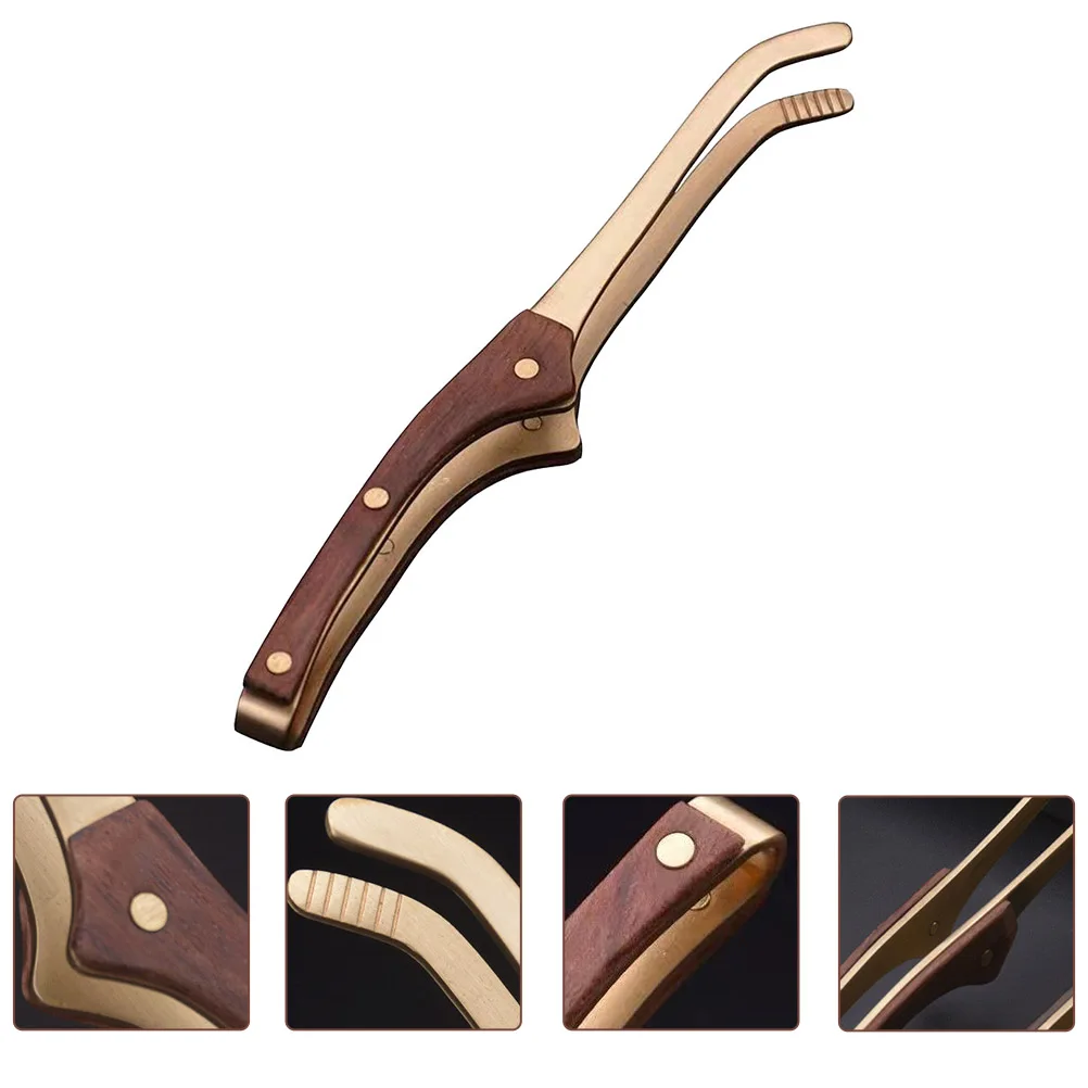 

Vintage Wooden Copper Teacup Tong Anti-Slip Portable Cup Clip Ergonomic Teaware Accessory For Serving Cheese Salad