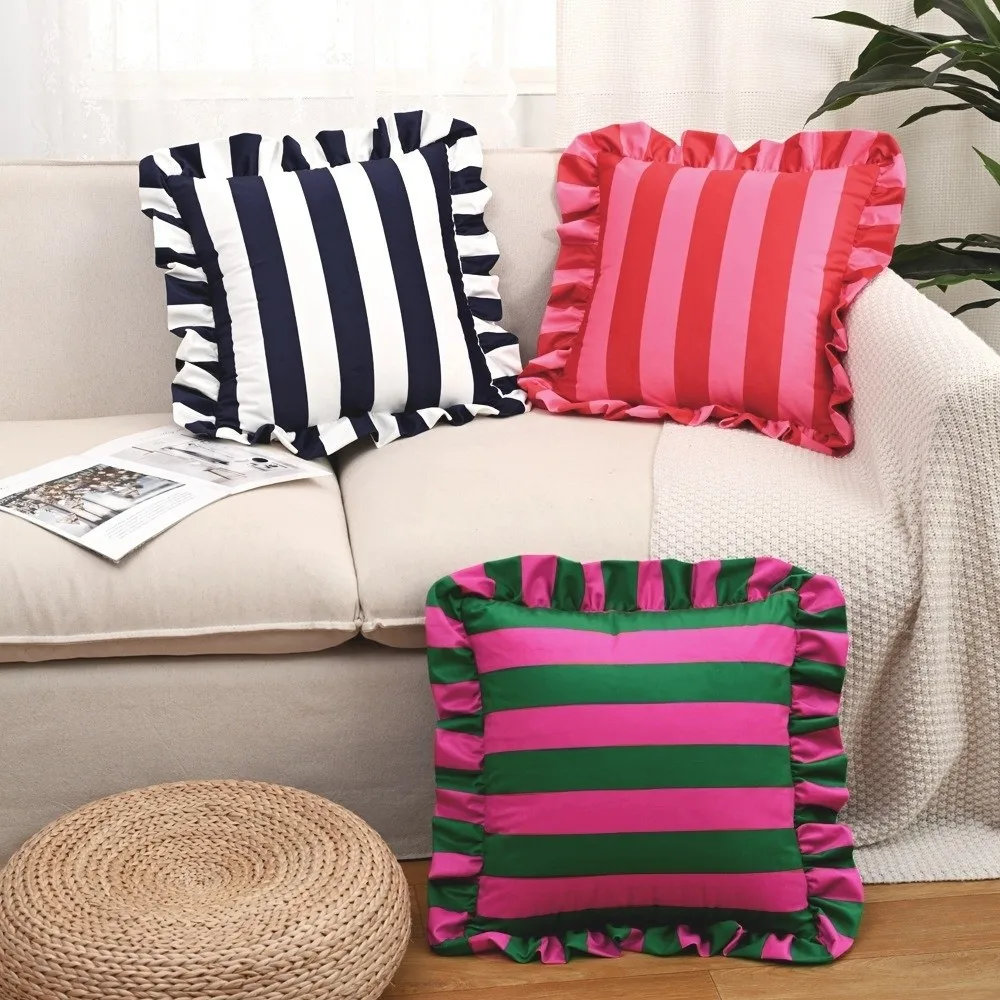 New Striped Pillowcase Velvet Lotus Leaf Skirt Edge Bedding Pillow Cover Soft Home Decor Pillow Case Bedroom Living Room