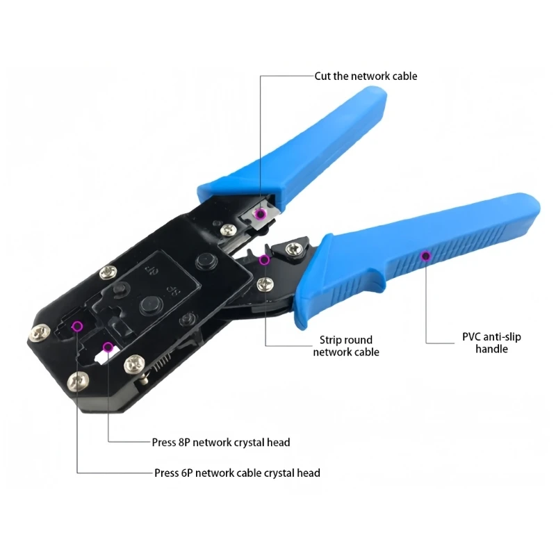 

Сверхмощный инструмент для обжима кабеля для установки сети, работает с разъемами 6P8P RJ45, эргономичные плоскогубцы для снятия