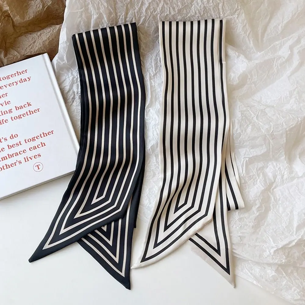 

Ribbon Headband Neckerchief Female Shawl Printing Stripe Wraps Silk Scarf Printed Scarf Small Long Scarf Korean Style Scarves