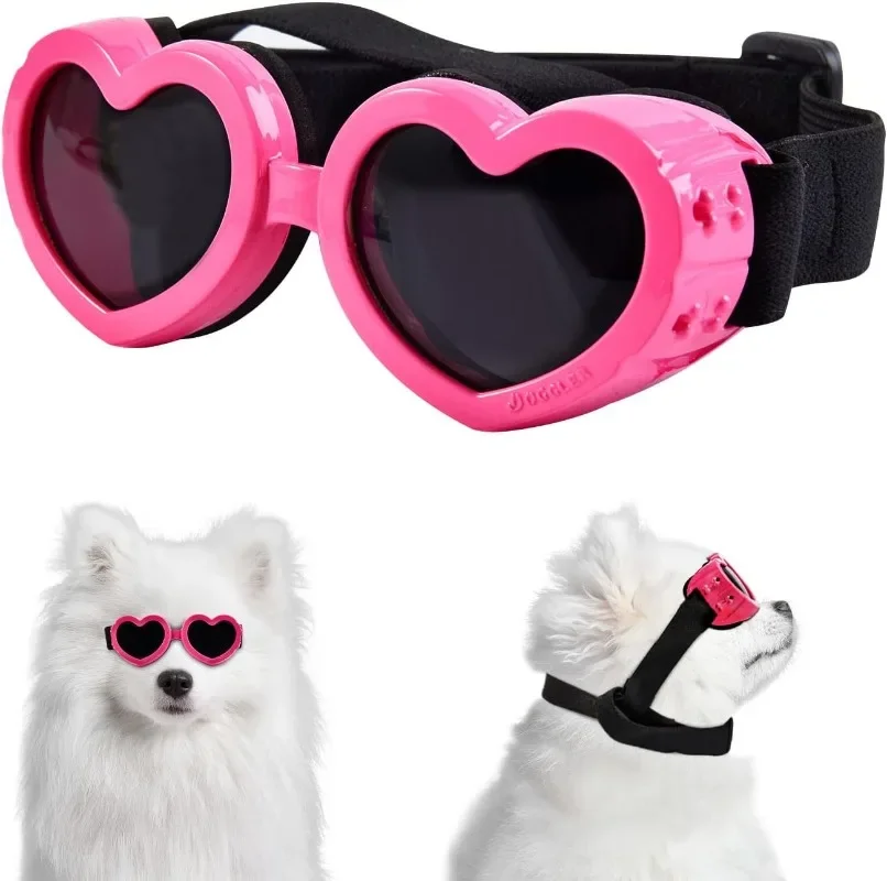 

Dog Goggles Small Breed Dog Sunglasses UV Protection Heart Shape with Adjustable Strap Waterproof Sun Glasses Windproof Glasses