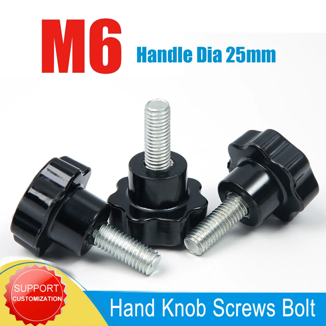 Dia 25mm Six-Lobe Hand Knob Screws Bolt M6 Plastic Six-Star Plum Blossom Head Dia 25mm Thread Clamping Thumb Handle Machine Bolt
