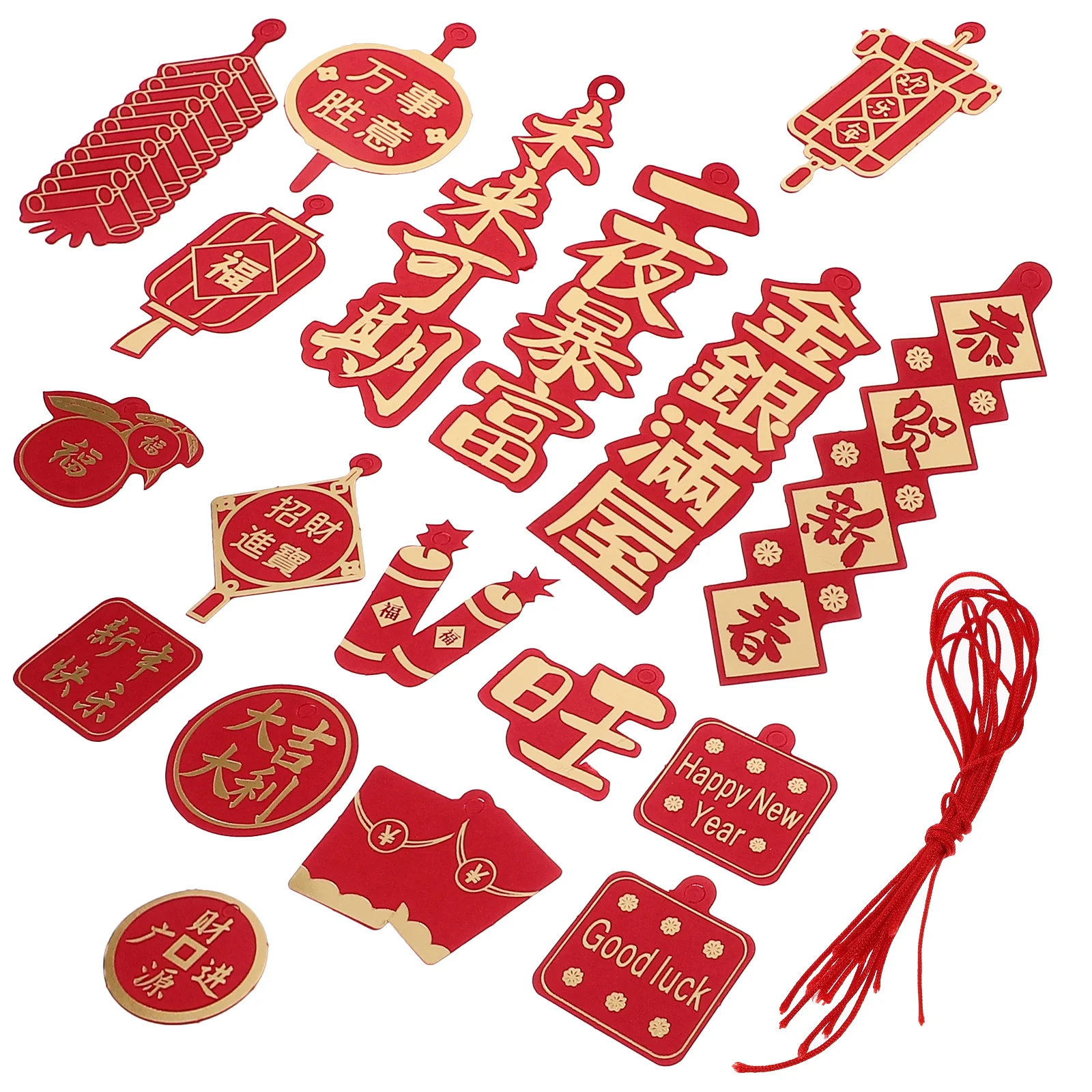 

18pcs Chinese New Year God Of Wealth Potted Hanging Ornament Traditional Decorative Pendant For Door Window Wall Home Party