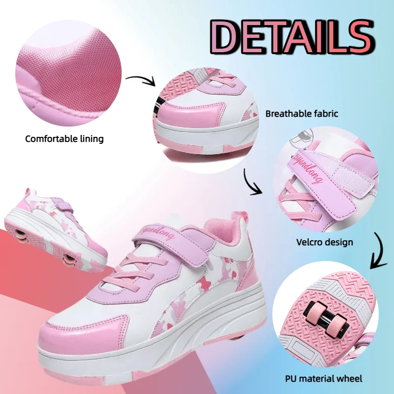 

4 Wheel Roller Skate Shoes - Premium Leather Easy Wear Magic Tape Ideal for Kids & Teens Beginners