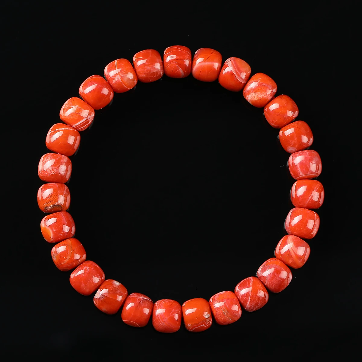 

JD Natural Stone China Red Agate Barrel Beads Bracelet Women Vintage Charm Lucky Healing Stretch Bangle Female Birthday Gifts