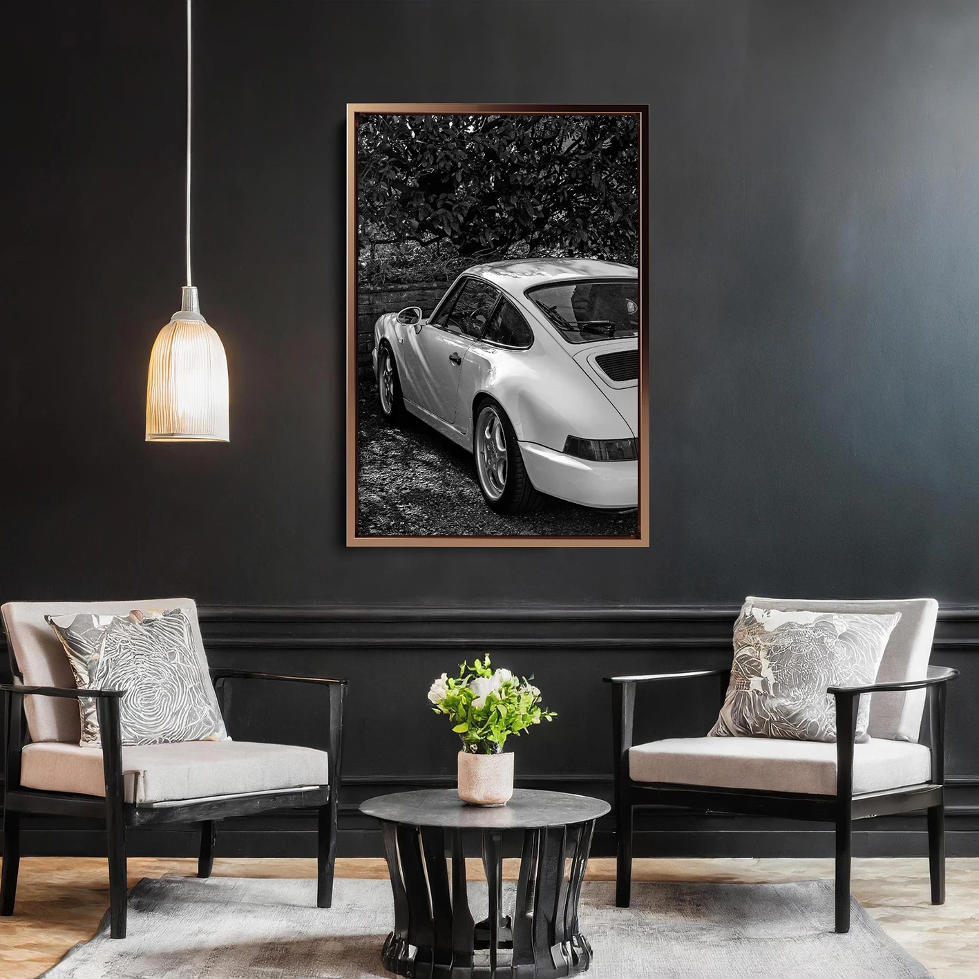 Monochrome Vintage Sports Car Canvas Print Classic Auto Vehicle Picture Wall Art Man Cave Garage Interior Decorative Painting