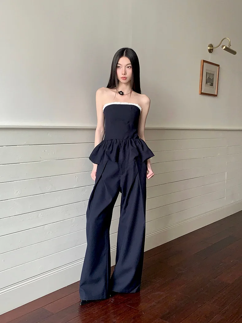 

Mint Peach Auntie Bouquet Crop Top Vest Wide Leg Casual Pants Suit Women's Professional Commute Two Piece Set Fashionable Sum...