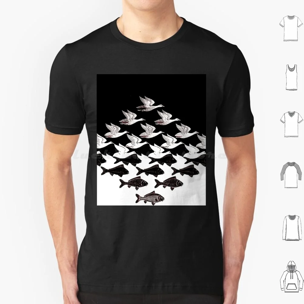 Sky And Water By Mc Escher T Shirt Big Size 100% Cotton Sky And Water Sky Water Cute Black And White Animal Retro Vintage Funny