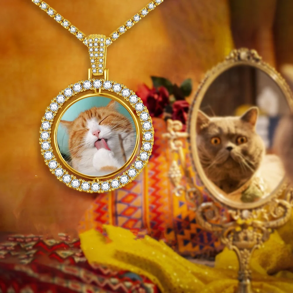 

Двустороннее фото ожерелье по индивидуальному заказу, кулон-цепочка с изображением, персонализированный кубический цирконий, ювелирные изделия в стиле хип-хоп, подарок для мужчин и женщин