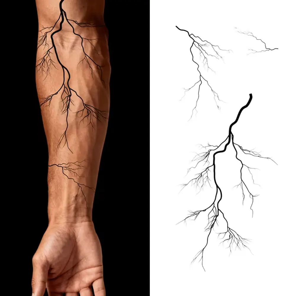 Realistic Vein Lightning Waterproof Temporary Tattoo Sticker Black Tree Branch Body Art Arm Fake Tattoos Sleeve Women Men Waist