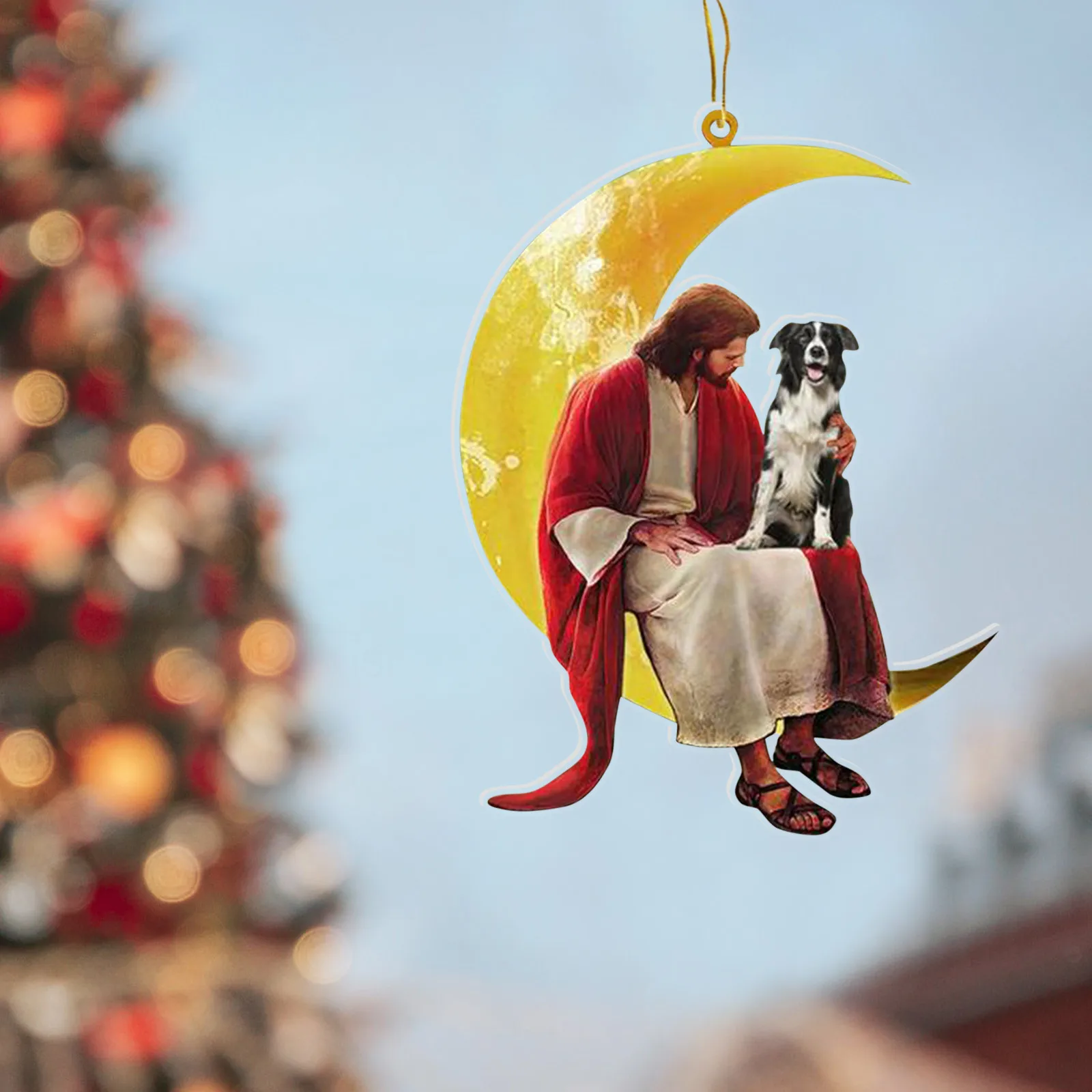 2024 Car Pendant Moon Jesus And Dog Decor Mirror Hanging Ornament Auto Rearview Halloween Christmas Tree Flat Pendant 2d