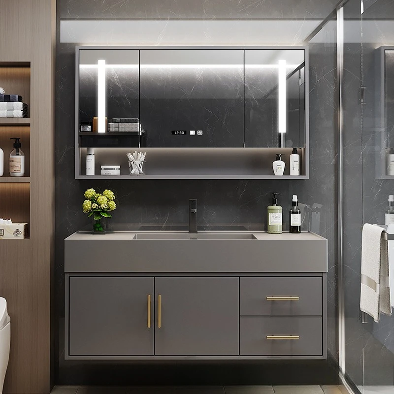 Bathroom cabinet combination simple solid wood integrated basin face wash sink toilet washstand bathroom
