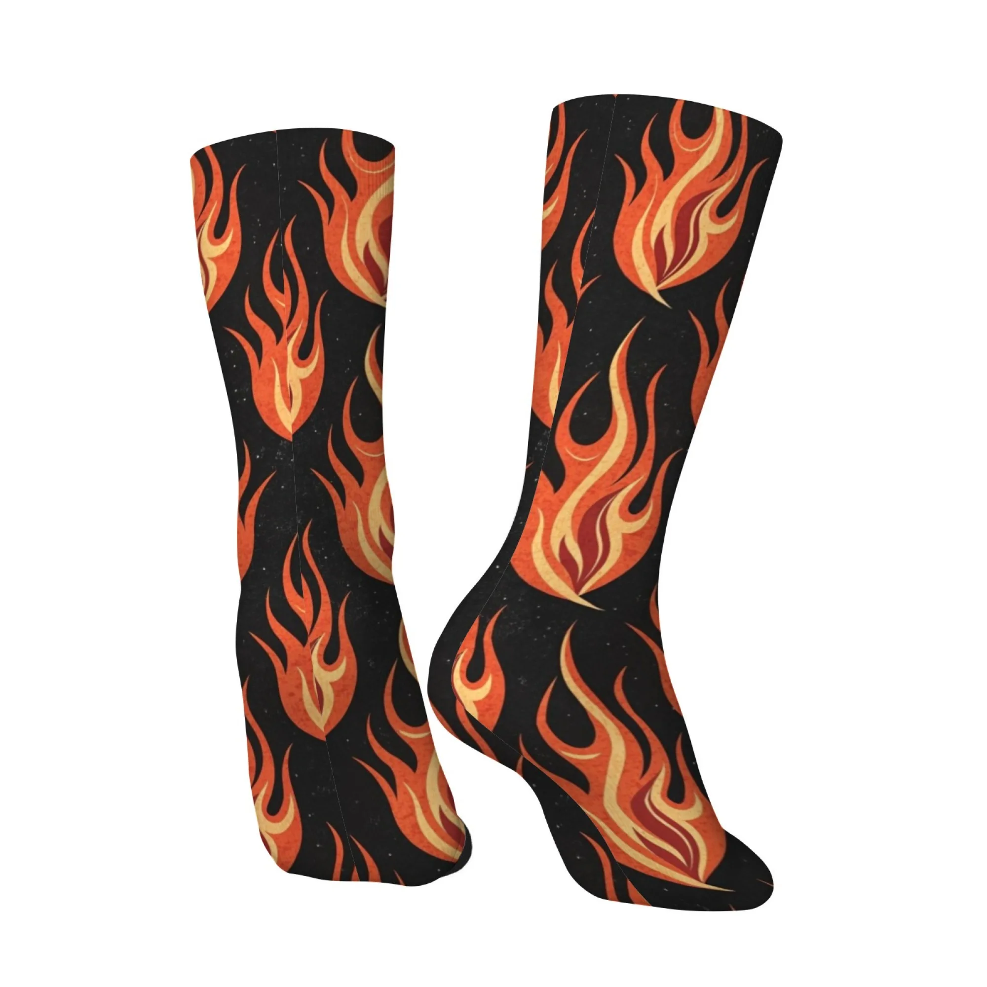 جوارب Harajuku Retro Flame Print للرجال - رواية، نمط شارع مجنون، جوارب كاجوال، مريحة، قابلة للتنفس، جوارب مضادة للانزلاق - هدية