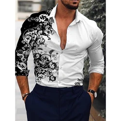 New Hawaiian Piano Luxury Designer Shirts For Men Single Breasted Tops Casual 3D Print Long Sleeve Gentleman Clothing floral