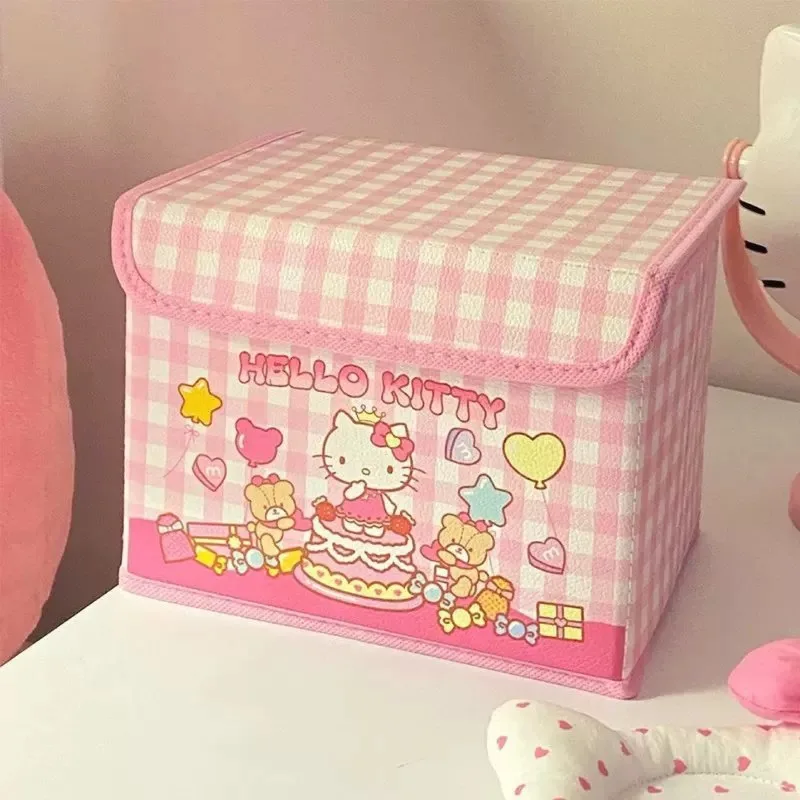 Hello Kitty Cartoon Anime Cute Kawaii Home Dormitory Desktop Toy Decoration Sorting Storage Foldable Box with Lid Wholesale