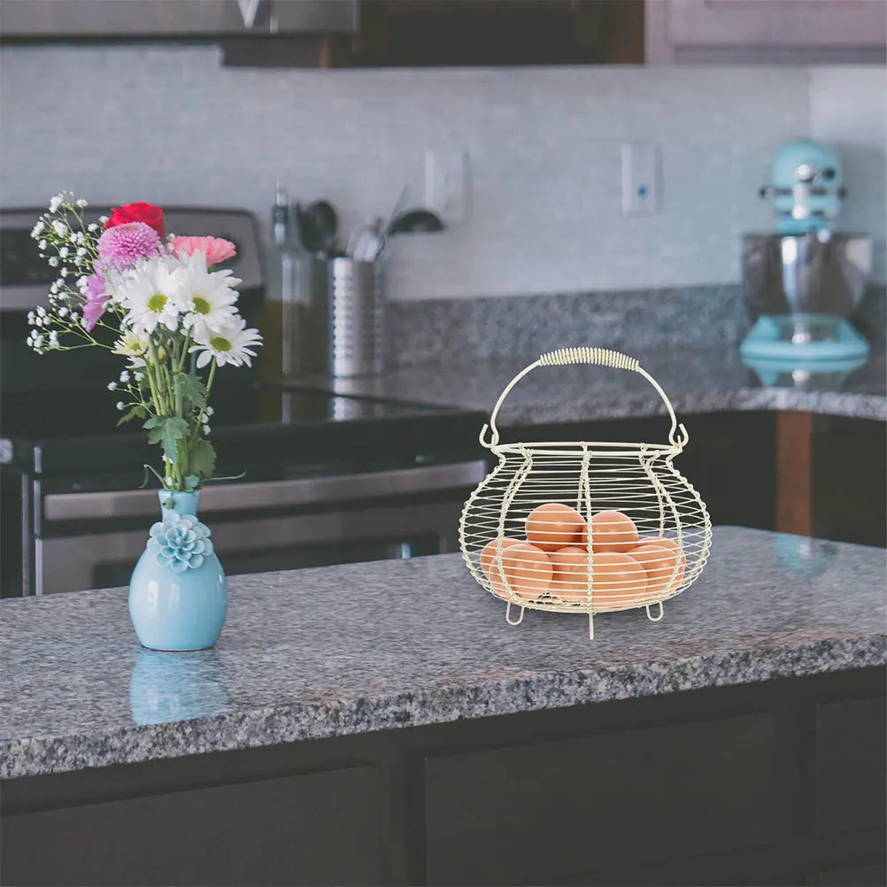 2 قطعة سلك البيض سلة مقبض مزرعة ريفي المعادن الفواكه الخضروات سلة التخزين حامل البيض الطازج كونترتوب المطبخ #5