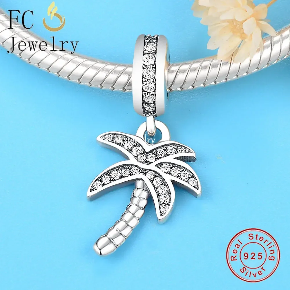 FC Jewelry Fit Original Pan Charms Bracelets 925 Sterling Silver Palm Tree Mix Zirconia Pendant Beads Making Berloque Gifts DIY