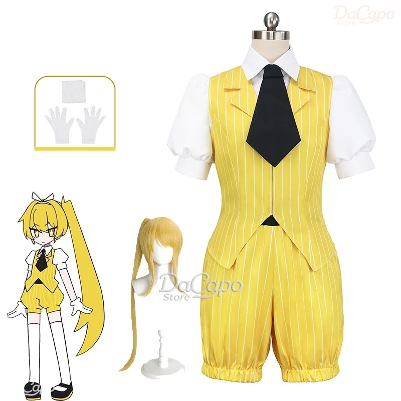 

DEN2 Akita Cosplay Neru Costume Wig Virtual Singer Doujin Yellow Uniforms Shorts Vest Halloween Carnival Clothing Women Stage