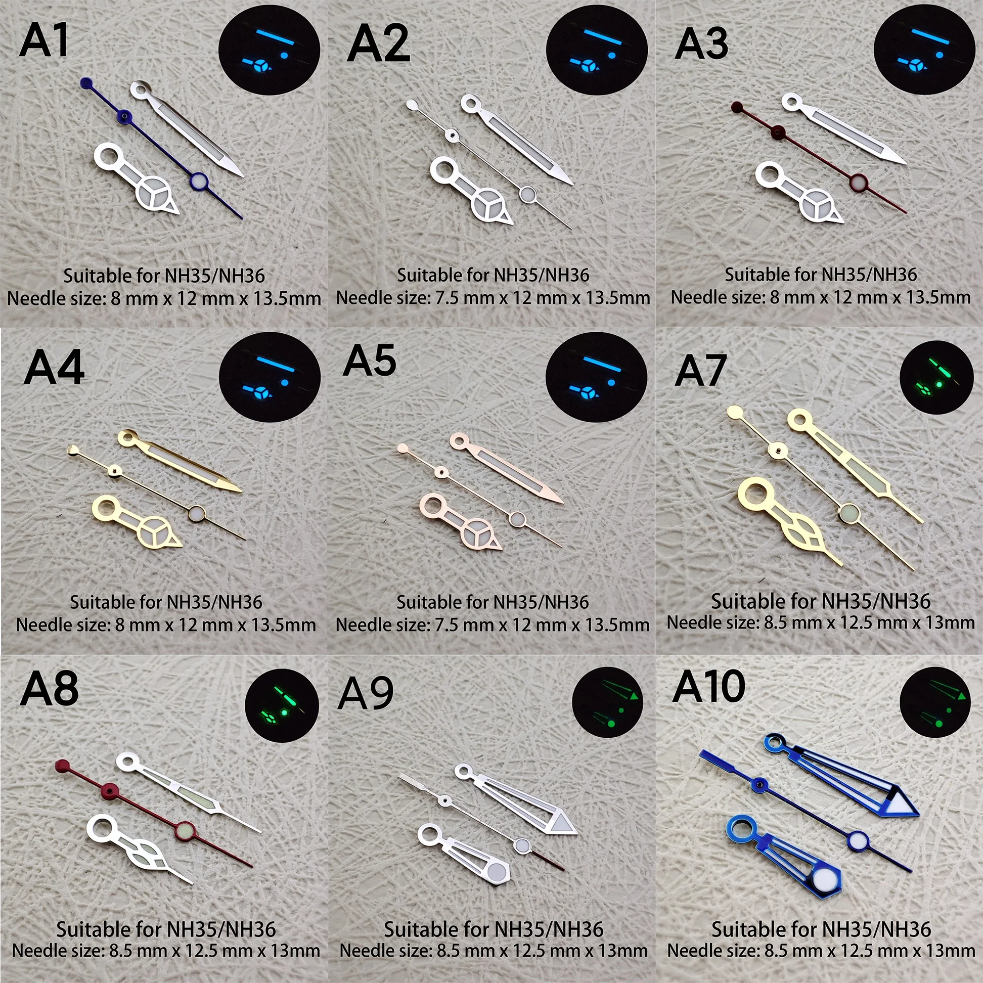 Watch Hands NH35 Hands,NH36 Hands Green Luminous Hands Second Hands Watch Accessories Suitable For NH35,NH36 Movements 06