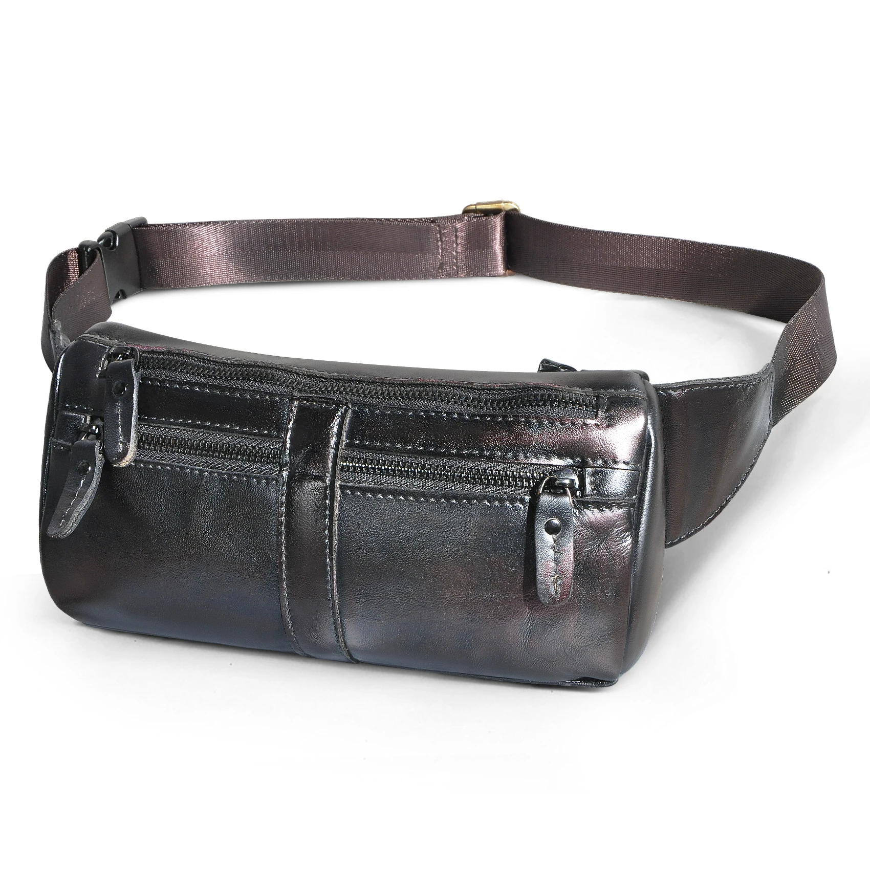 Luxury Natural Leather Coffee Men Fashion Travel Fanny Waist Belt Pack Sling Chest Bag Design Bum Bag 7\