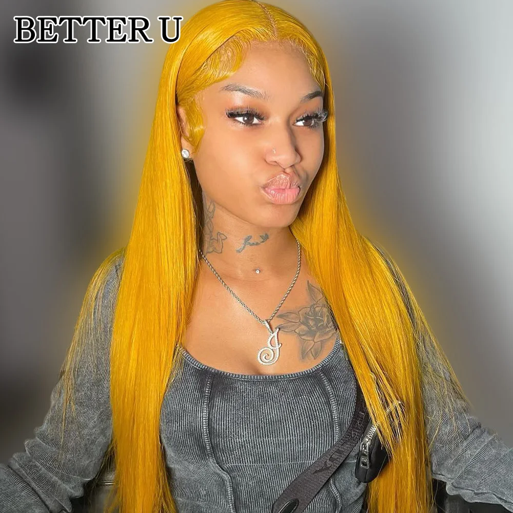 human hair straight 13X6 lace front pre-stretched wig transparent lace front wig Light Yellow 13x4 high gloss wig 250 density