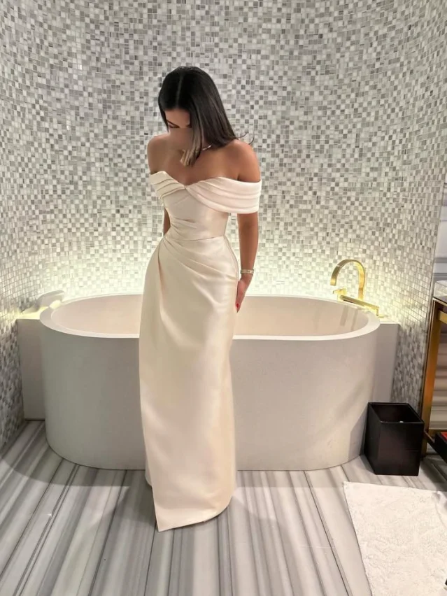 فساتين سهرة أنيقة مخصصة خارج الكتف فساتين حفلات الساتان مناسبة خاصة فساتين فاخرة Fساتين Shrase