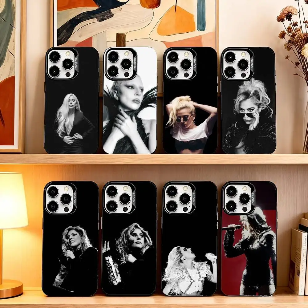 

singer L-Lady Gaga Phone Case For iPhone 17,16,15,14,13,12,11 Plus,Pro Max,XS,Colored Silver Plated Inside Cover