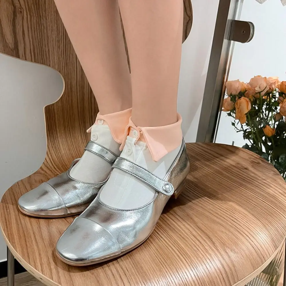 Unique Button Short Ankle Socks Lapel Solid Color Flip Collar Socks Hosiery Creative Women's Tube Socks Female