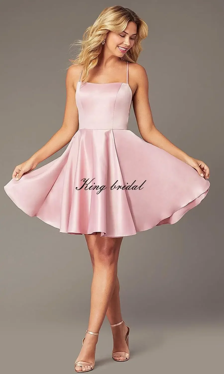 

Custom Made Short Satin Homecoming Dress with Pockets Spaghetti Straps Formal Wedding Party Gowns Cocktail Clubwear Gown Dresses