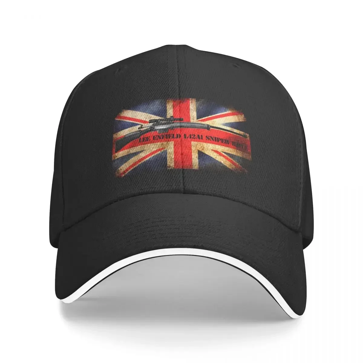 

Lee Enfield L42A1 Sniper Rifle On A Distressed Flag Baseball Cap Golf Cap Golf Hat Hat Beach For Men Women's