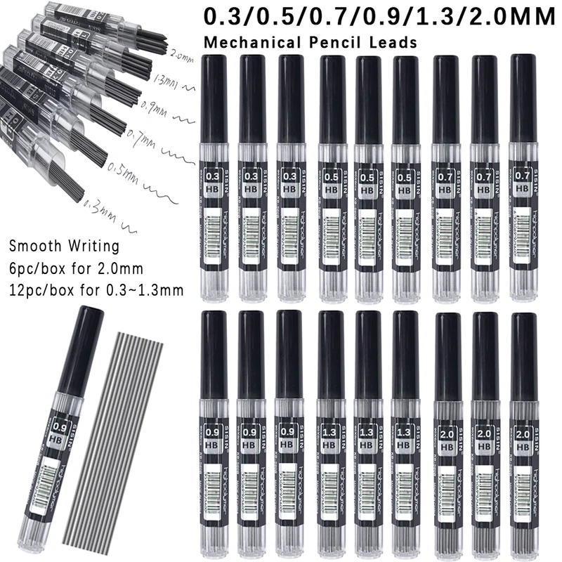 6Boxes Long 60mm Mechanical Pencil Lead 0.3 0.5 0.7 0.9 1.3 2.0mm HB Refills Leads Art Drawing Automatic Pencil Accessories