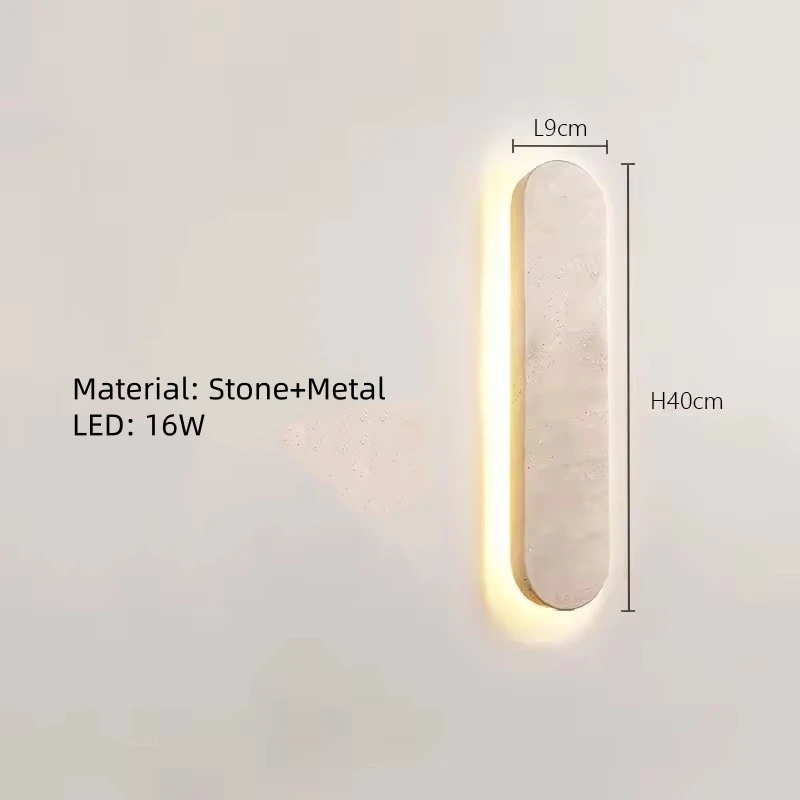 Natuurlijke marmeren wandlamp, rechthoekige stenen wandlamp, woonkamer, slaapkamer, eetkamer, badkamer, gele travertijn stenen wandlampen