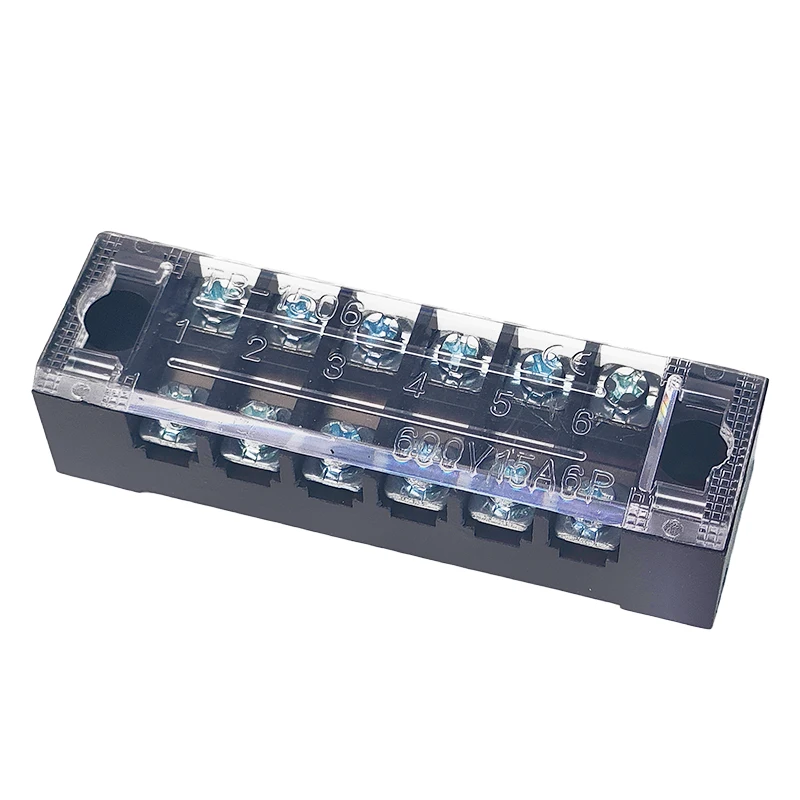 1PCS Flame Retardant TB1506 Terminal Block Strip 15A 600V - Durable Thick Copper Screw Wire Connector for Electrical Panel