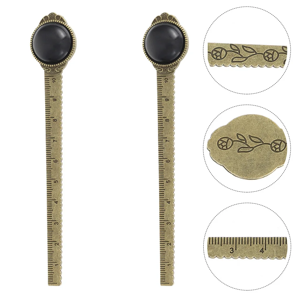 2pcs Gemstone Bookmarks Metal Ruler Bookmark Crystal Stone Reading Aid Student Stationery Gift Alloy Decorative Bookmark Ruler