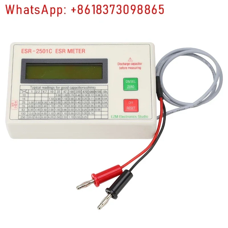 New ESR2501C Capacitor ESR DCR Tester Test In Circuit Capacitance Meter With Test Leads Clip Battery